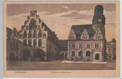 (74647) AK Dortmund, Rathaus und Sparkasse, vor 1945