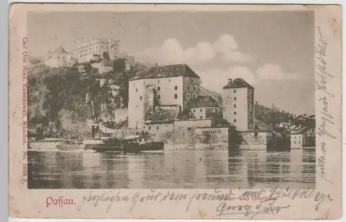 (74613) AK Passau, Nieder- und Oberhaus, 1903