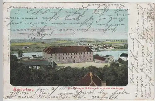 (74457) AK Sonderburg, Sønderborg, Schloss mit Aussicht auf Düppel, 1904