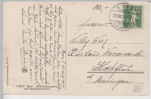 (74390) AK Bern, Obstbergquartier und Nydeckbrücken, 1917