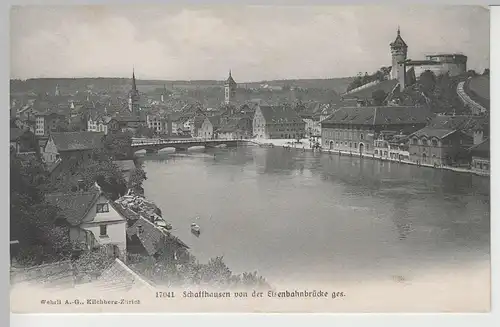 (74345) AK Schaffhausen von der Eisenbahnbrücke gesehen, vor 1920