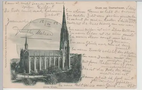 (74075) AK Gruss aus Bremerhaven, Unierte Kirche (Große Kirche), 1902
