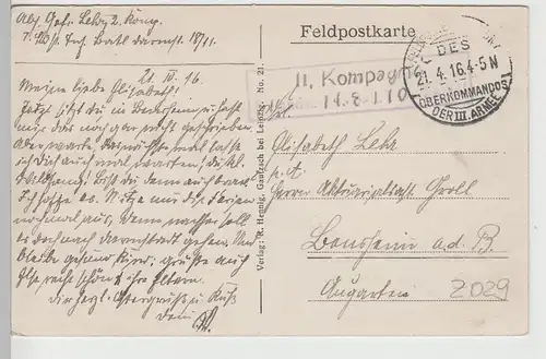 (73948) AK 1. WK, Conde Vouziers, Frankreich, Feldpostkarte 1916