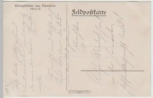 (73943) Künstler AK A. Tränkner, 1. WK, Flandern, zerstörtes Gebäude 1915