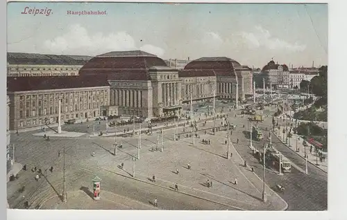 (73691) AK Leipzig, Hauptbahnhof, Straßenbahn, Bahnpost 1916
