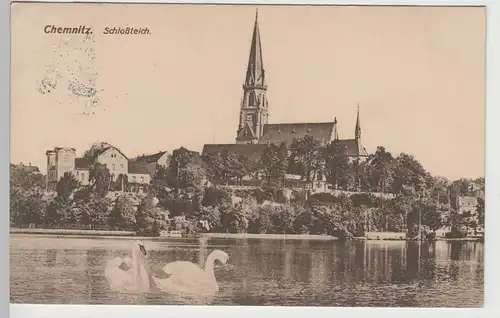 (73670) AK Chemnitz, Sachs., Schlossteich, Schlosskirche 1916