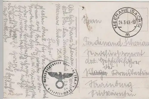 (73583) AK Meerane, Sachs., Turngemeinde Gaststätten, Feldpost 1943