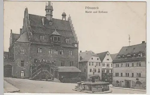 (73513) AK Pößneck, Markt, Rathaus, Marktbrunnen, Soldatenkarte 1910