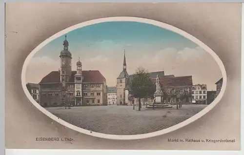 (73494) AK Eisenberg, Thür., Markt, Rathaus, Kriegerdenkmal, St. Peter 1931