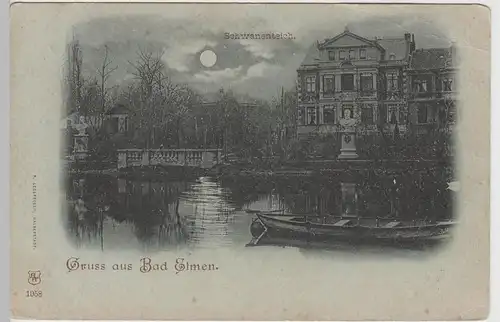 (72578) AK Gruss aus Bad Elmen, Schwanenteich, Mondscheinkarte um 1900