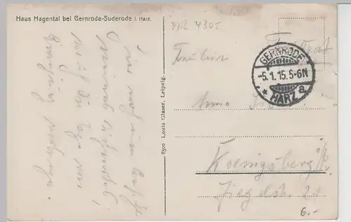 (72400) AK Gernrode, Haus Hagental, Feldpost 1915