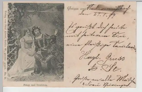 (72310) AK Gruss aus ... mit Bild "Faust und Gretchen" 1899