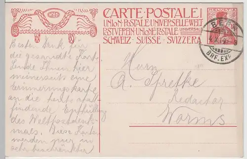 (72172) Künstler AK Linck, Motivganzsache, Weltpostdenkmal in Bern 1909