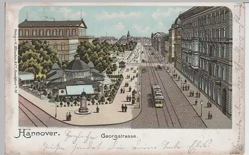 (71935) AK Hannover, Georgstraße mit Café Kröpcke, Litho 1902