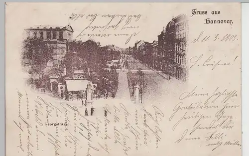 (71920) AK Gruss aus Hannover, Georgstraße mit Café Kröpcke, 1903