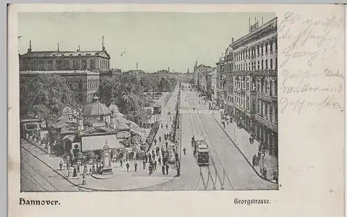 (71908) AK Hannover, Georgstraße mit Café Kröpcke, 1908