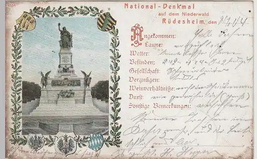 (71448) AK Rüdesheim, Niederwalddenkmal, 1904