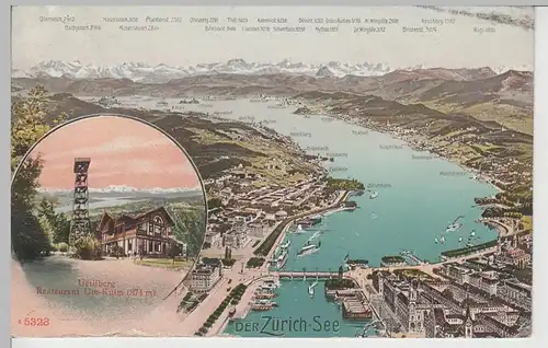 (71362) AK Zürichsee u. Uetliberg, Restaurant Uto-Kulm, 1911