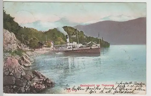 (71361) AK Beatenbucht am Thunersee, Schaufelraddampfer, 1904