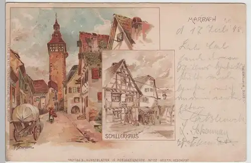 (71141) Künstler AK P. Schmohl: Marbach, Schillerhaus 1898