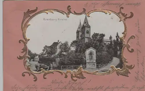 (71051) AK Arenberg, Kirche im Goldrahmen, Prägekarte 1901