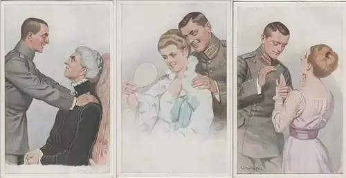 (70964) AK Patriotika "Unsere Kriegsleutnants daheim" 3 Karten a.Serie um 1918