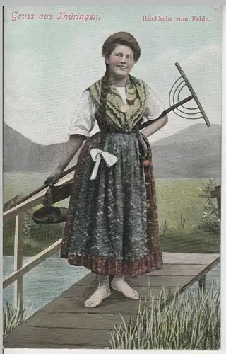 (70957) AK Gruss aus Thüringen, Rückkehr vom Felde, Trachten vor 1920