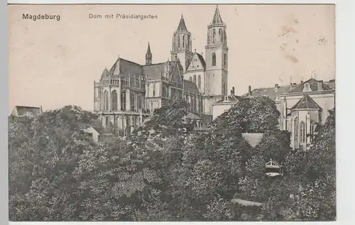 (70614) AK Magdeburg, Dom mit Präsidialgarten, 1916