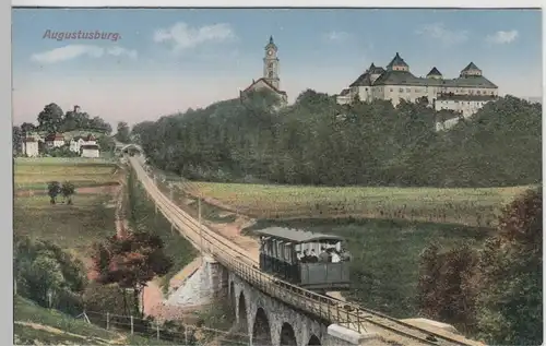 (70599) AK Augustusburg, Standseilbahn m. Blick a. Schloss, vor 1920