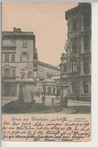 (70435) AK Gruss aus Wiesbaden, Kranzplatz mit Kochbrunnen, 1902