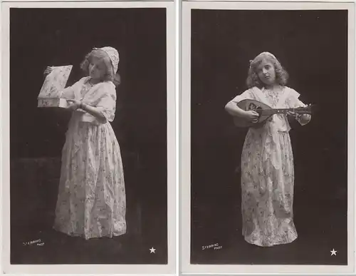 (69658) AK Mädchen mit Häubchen und Schachtel bzw. Mandoline, 2 Karten vor 1945