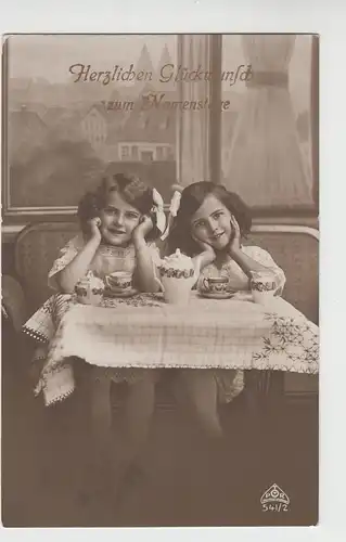 (69589) Foto AK Namenstag, Zwei Mädchen am Kaffeetisch 1914