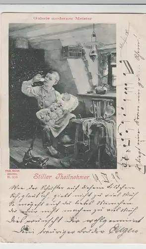 (69129) AK Gemälde, Stiller Teilnehmer, Knabe stielt Säugling Milch 1898