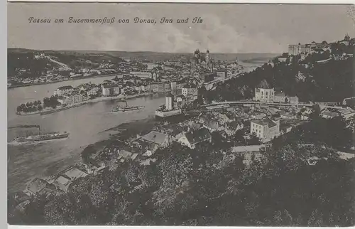 (68307) AK Passau, Zusammenfluss v. Donau, Inn u. Ilz, 1929