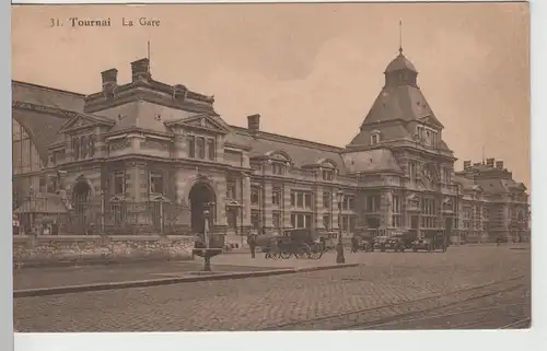 (67376) AK Tournai, Doornik, Bahnhof, La Gare, vor 1945