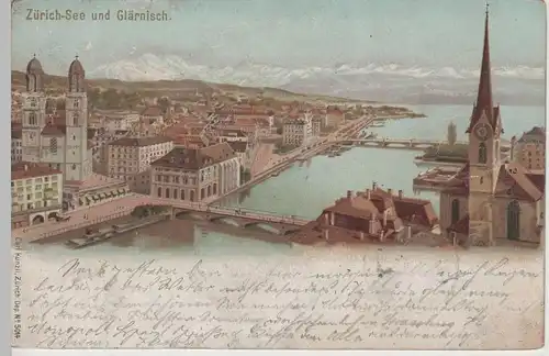 (66983) AK Zürich, Zürichsee mit Glärnisch, 1900