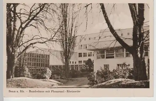 (66847) Foto AK Bonn, Bundeshaus mit Plenarsaal - Rheinseite, 1957