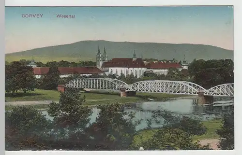 (65944) AK Höxter, Schloss Corvey m. Wesertal u. Brücke, 1913