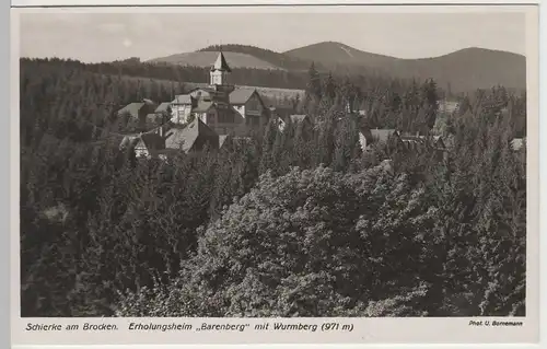 (64569) Foto AK Schierke, Harz, Erholungsheim Barenberg, Wurmberg 1938