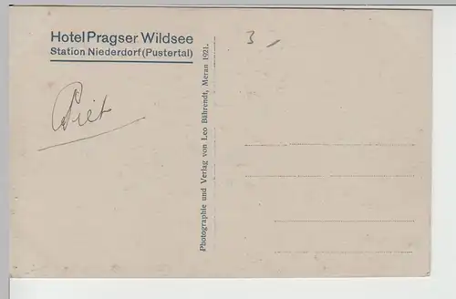 (65501) Foto AK Pragser Wildsee, Blick zum Hotel 1921