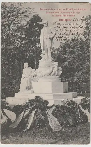(65375) AK Budapest, Semmelweis Monument i.d. Elisabeth-Promenade 1907