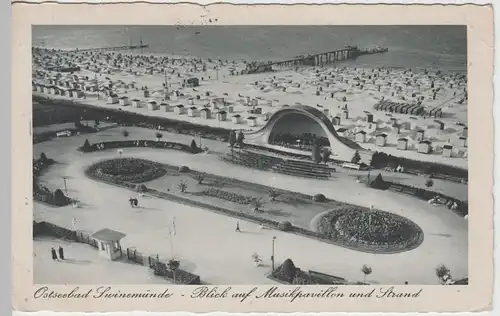 (65339) AK Swinemünde, Świnoujście, Bl. a. Musikpavillon u. Strand 1939