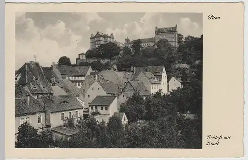 (65246) AK Pirna, Schloss mit Stadt 1930er