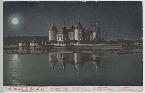 (65205) AK Jagdschloss Moritzburg bei Dresden bei Mondschein, 1915