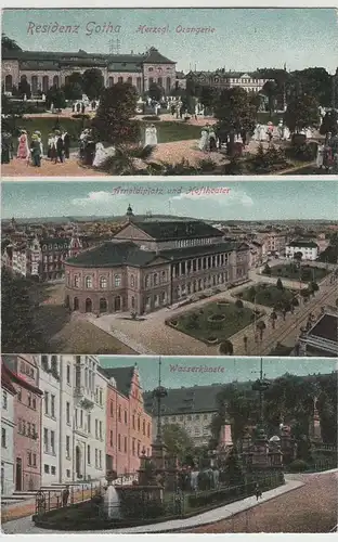 (64956) AK Gotha, Mehrbild, Arnoldiplatz, Hoftheater, Orangerie, vor 1945