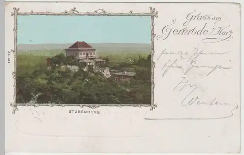 (64938) AK Gruß aus Gernrode am Harz, Hotel Stubenberg 1899