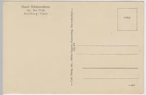 (64930) AK Stolberg, Harz, Hotel Schützenhaus, vor 1945