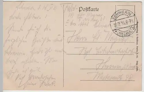 (64915) AK Schwerin, Schloss, Feldpost 1916