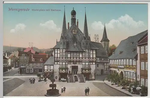 (64907) AK Wernigerode, Harz, Rathaus, Hotel "Gotisches Haus", vor 1945