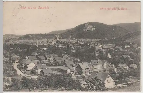 (64902) AK Wernigerode, Harz, Panorama mit Schloss, Blick Sennhütte 1907